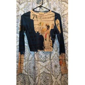 A+O x Basquiat blue long sleeve crop top